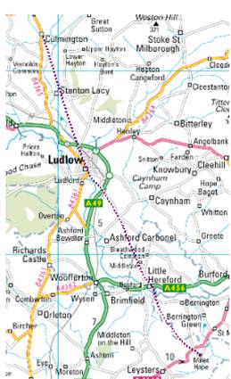 Map of the route, Miles Hope - Culmington
